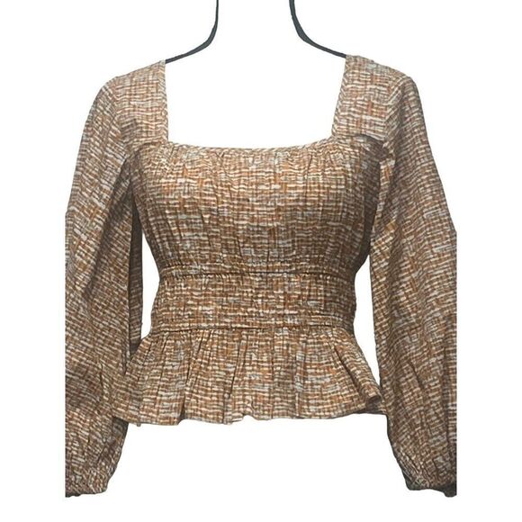 Circus NY by Sam Edelman Cal Peplum Top, Watercolor Stripe,Orange-multi - Picture 3 of 16